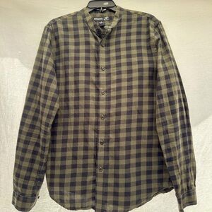 jf j.ferrar Green and Black Casual Button Down Shirt#A